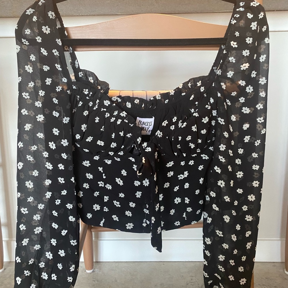 Black Floral Long Sleeve Top